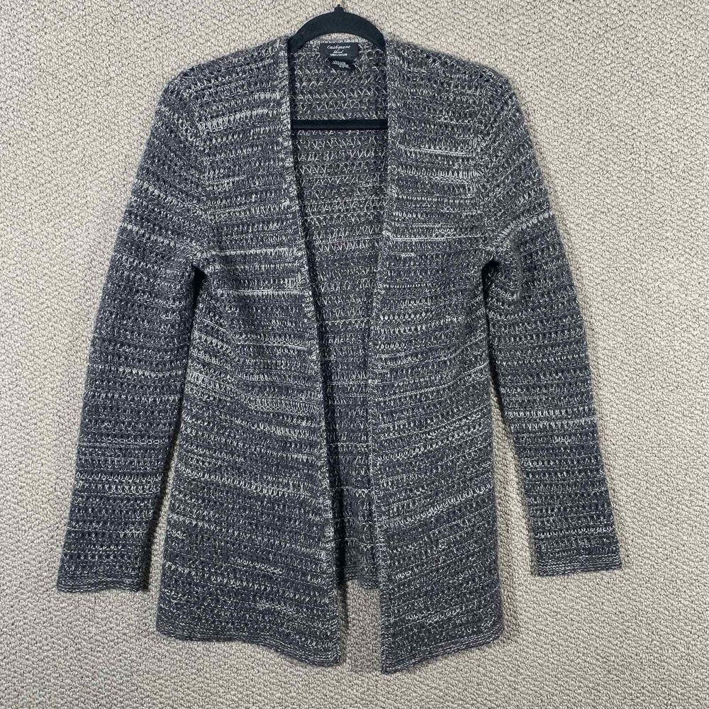 Lord & Taylor Wool Cashmere Blend Cardigan Sweater Medium Gray Chunky Knit Open